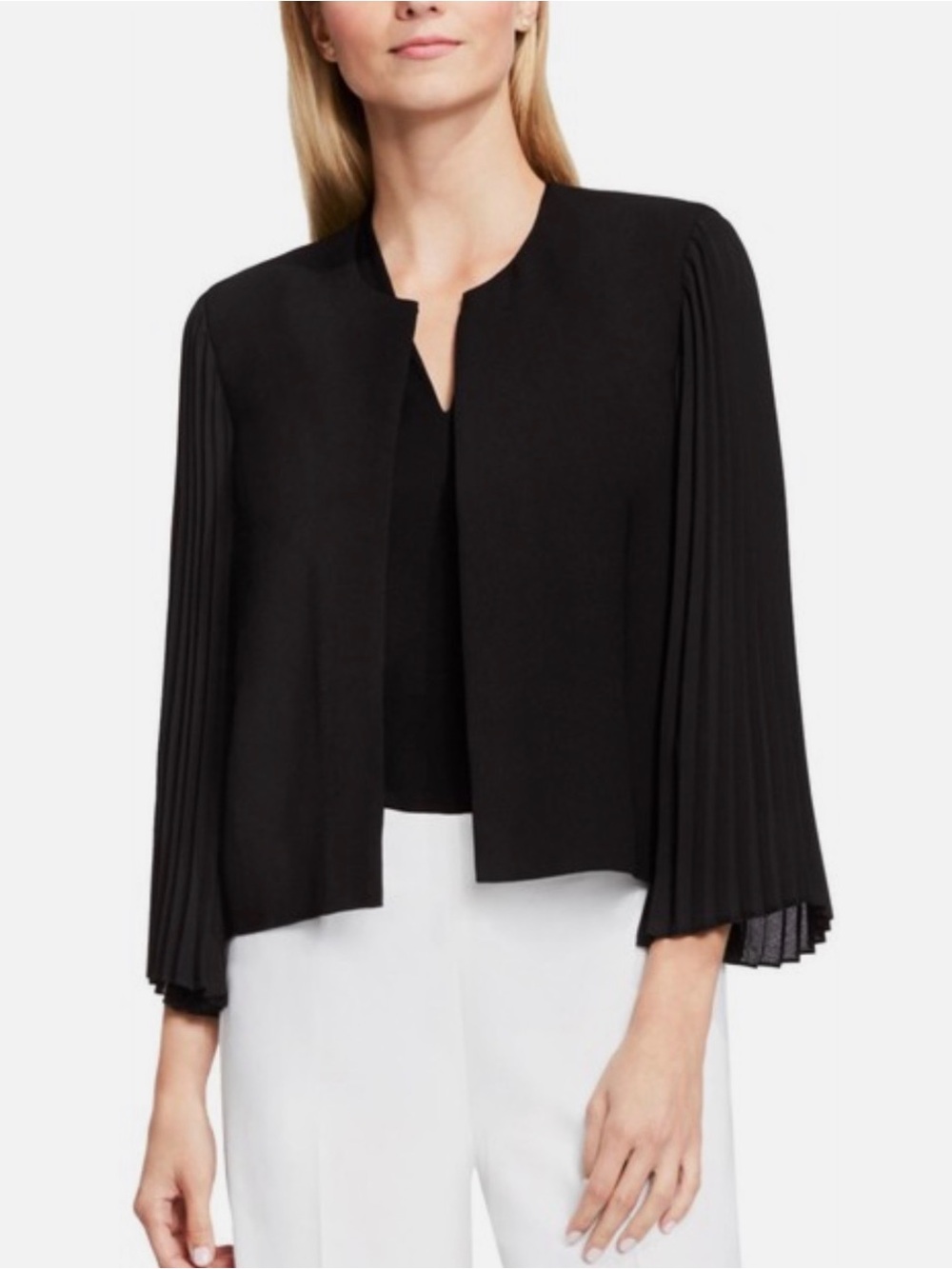 Vince Camuto Black Pleated Bell Sleeve Lined Jacket Blazer Size 4